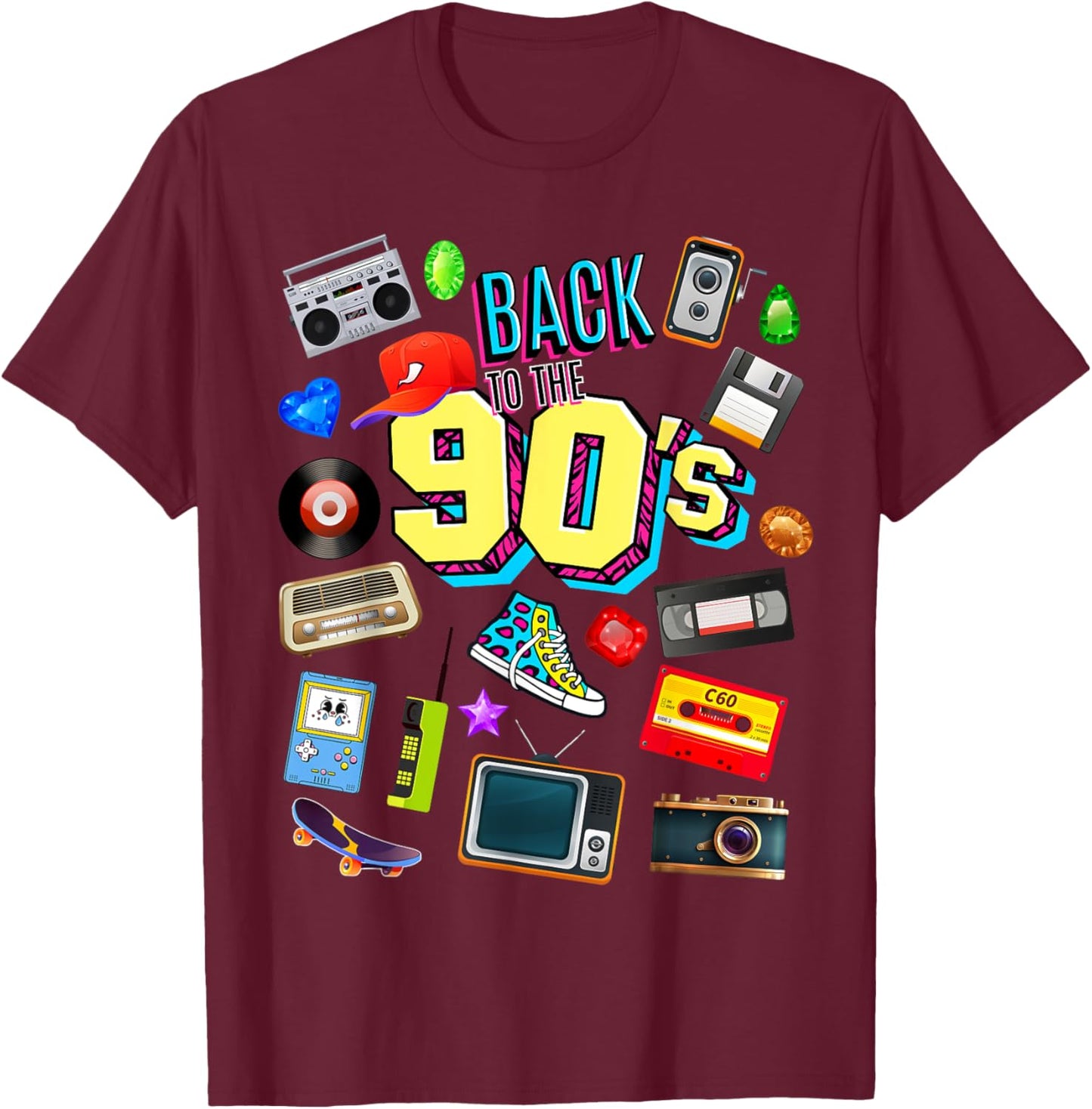 Men's Women's Kids Vintage Retro Back To 90's Graphic Design T-Shirt - T-Shirt | Maroon