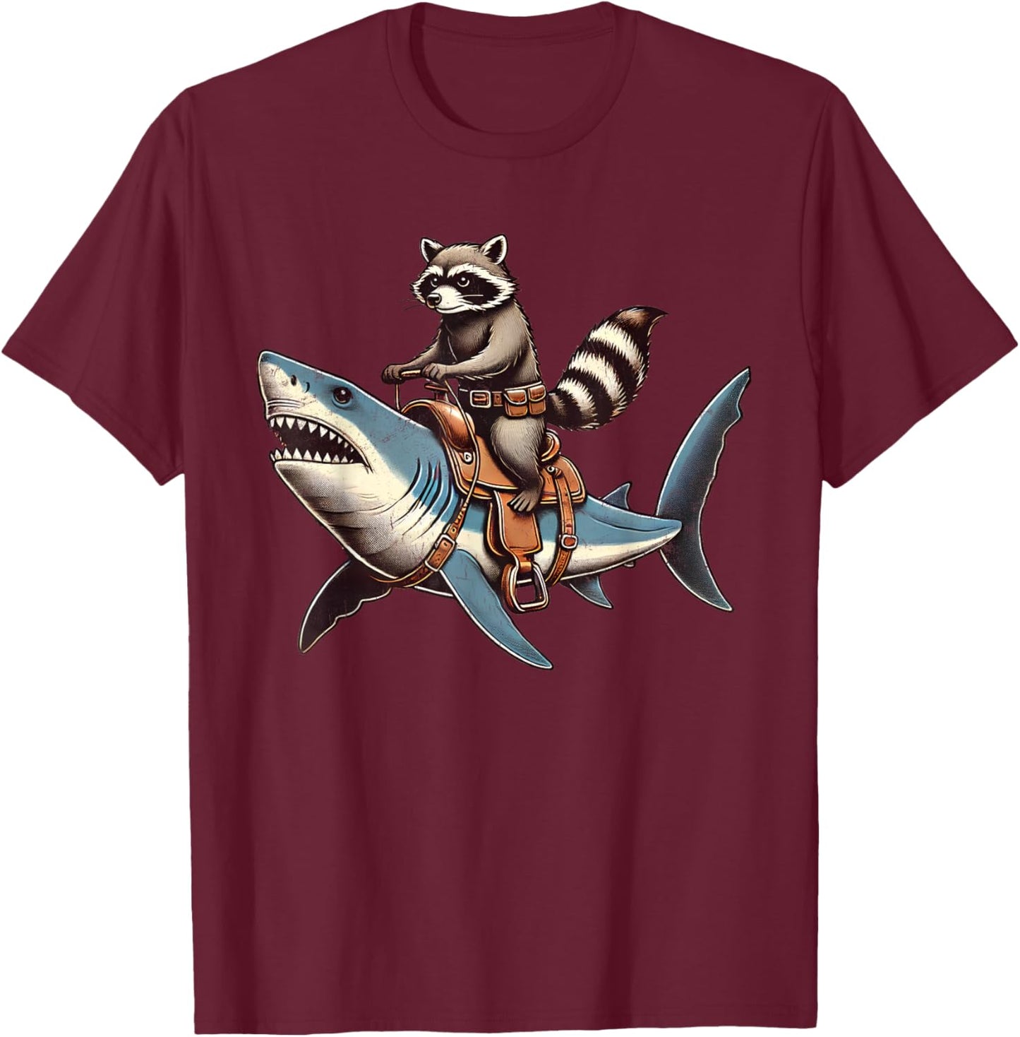 Vintage Raccoon Shark Rider Funny Retro Raccoon Riding Shark T-Shirt - T-Shirt | Maroon