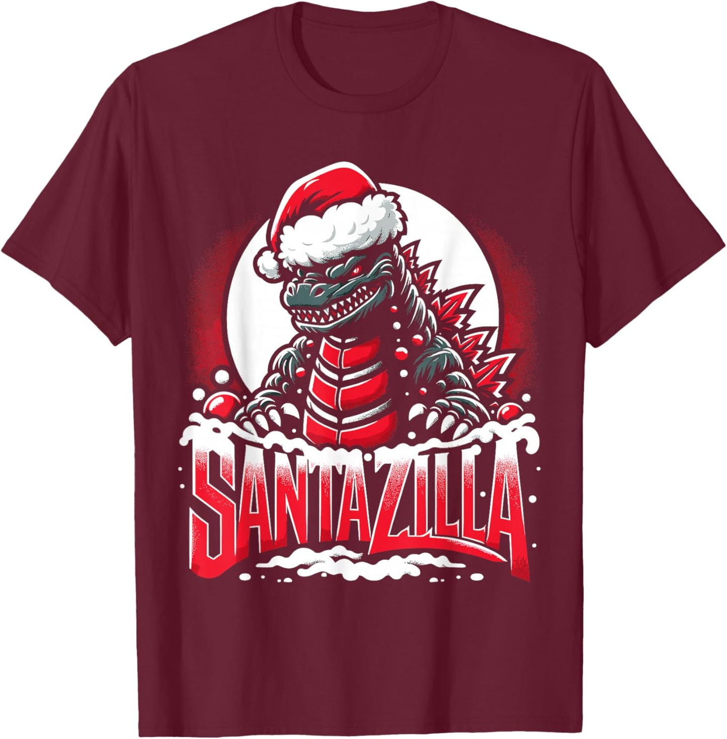 Kaiju Christmas Santazilla Japanese Monster Dinosaur Boys T-Shirt - T-Shirt | Maroon