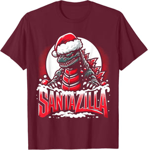 Kaiju Christmas Santazilla Japanese Monster Dinosaur Boys T-Shirt - T-Shirt | Maroon