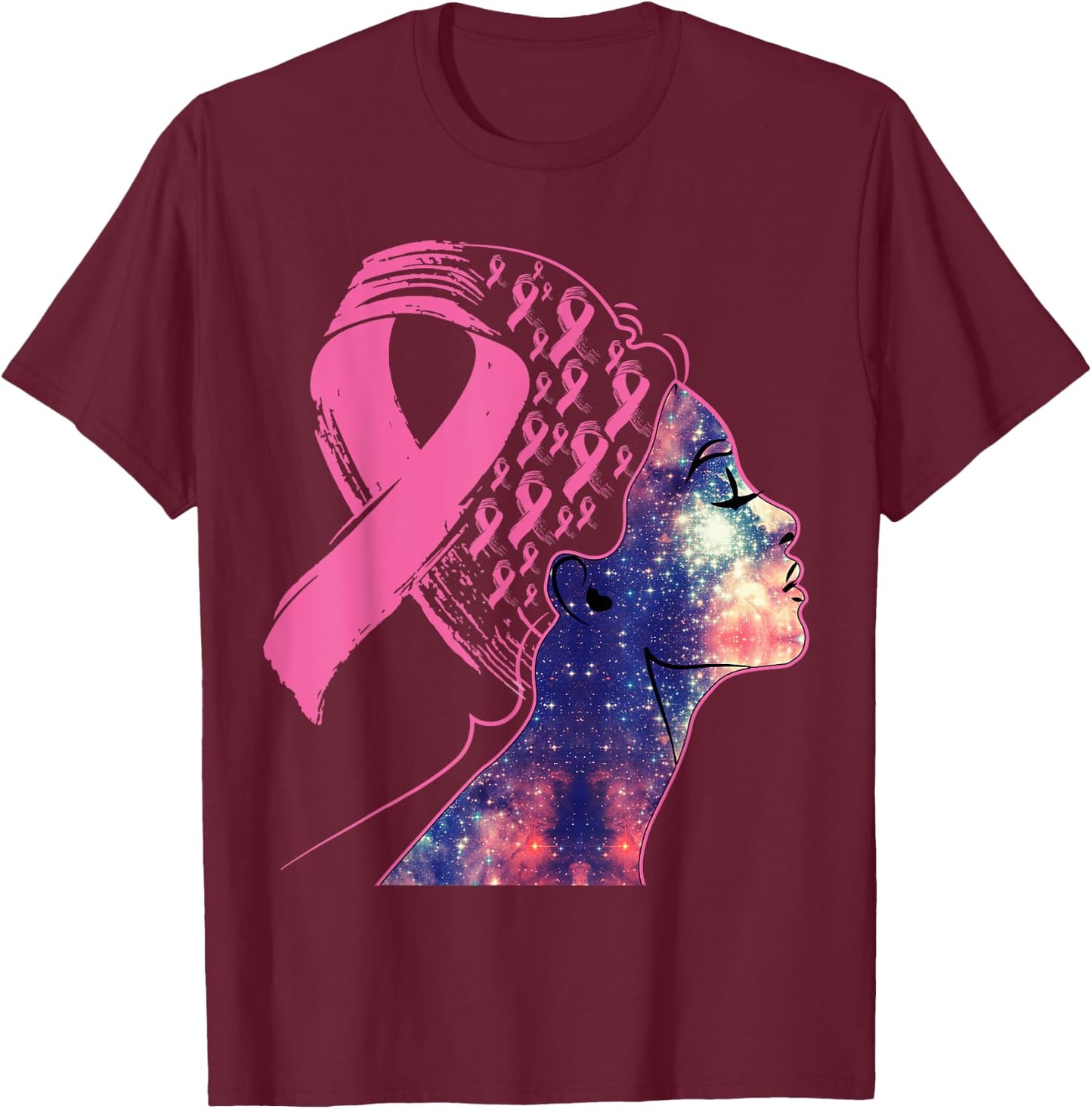 Black Women Queen Stronger Than Breast Cancer Pink Ribbon T-Shirt - T-Shirt | Maroon