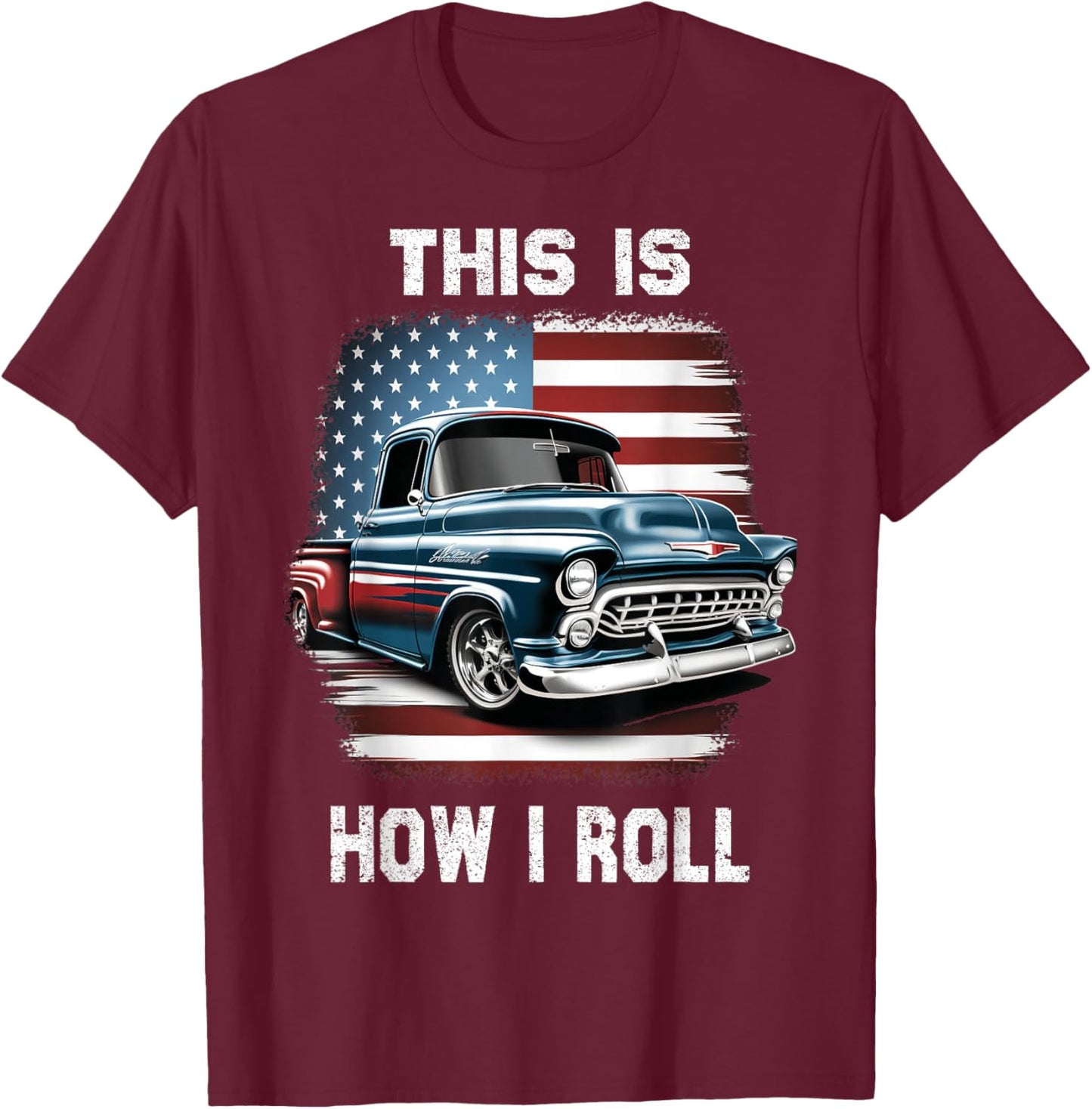 Classic Old Pickup Truck American Flag 4th of July Patriotic T-Shirt - T-Shirt | Maroon