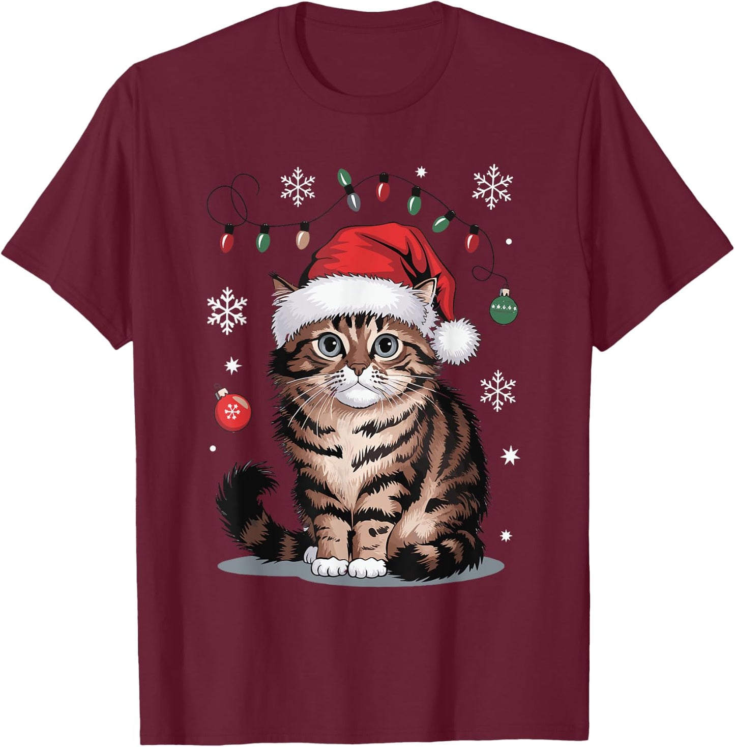 Cat Christmas T-Shirt - T-Shirt | Maroon