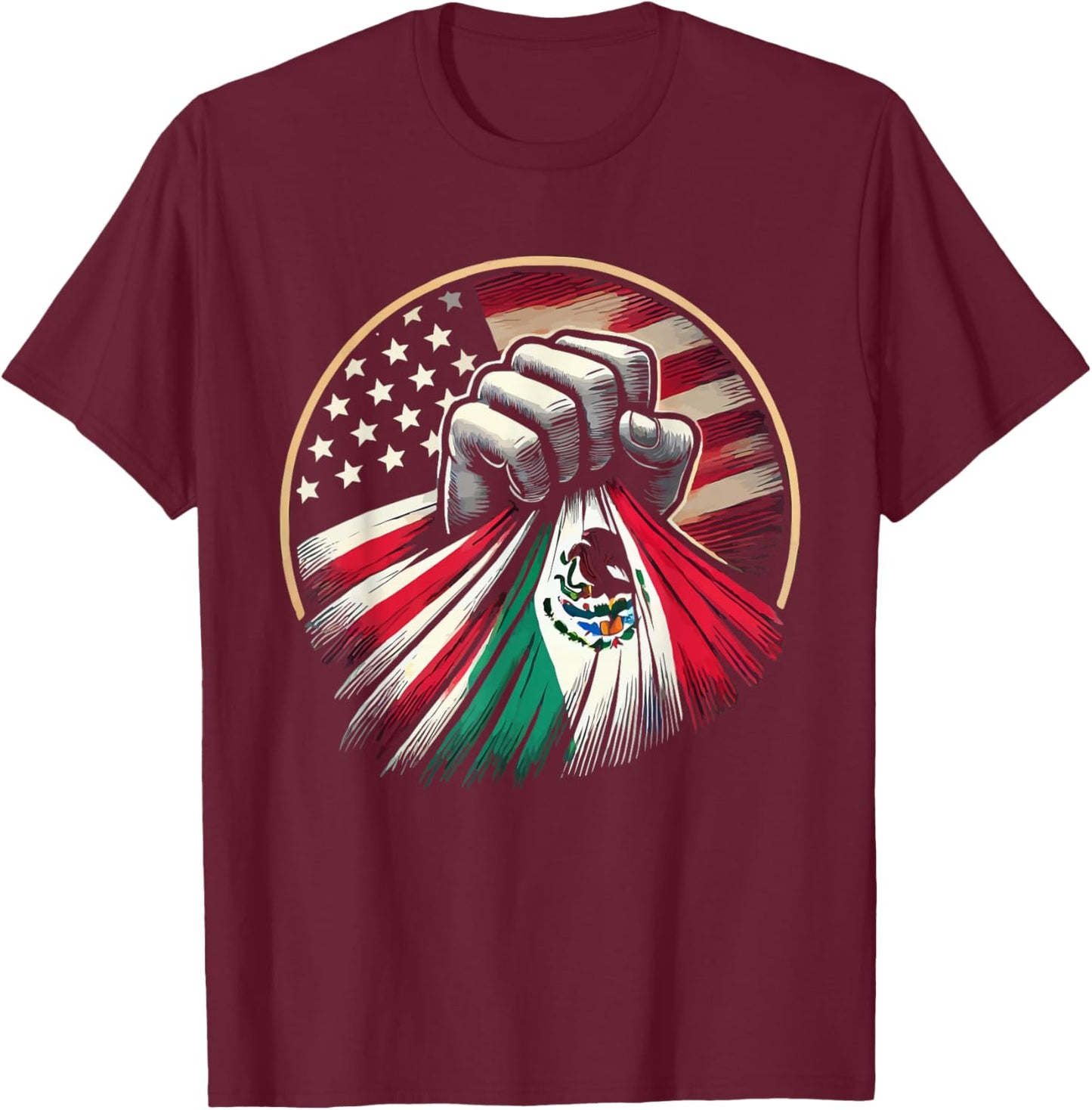 Half Mexican Half American USA Flag Mexico America T-Shirt - T-Shirt | Maroon