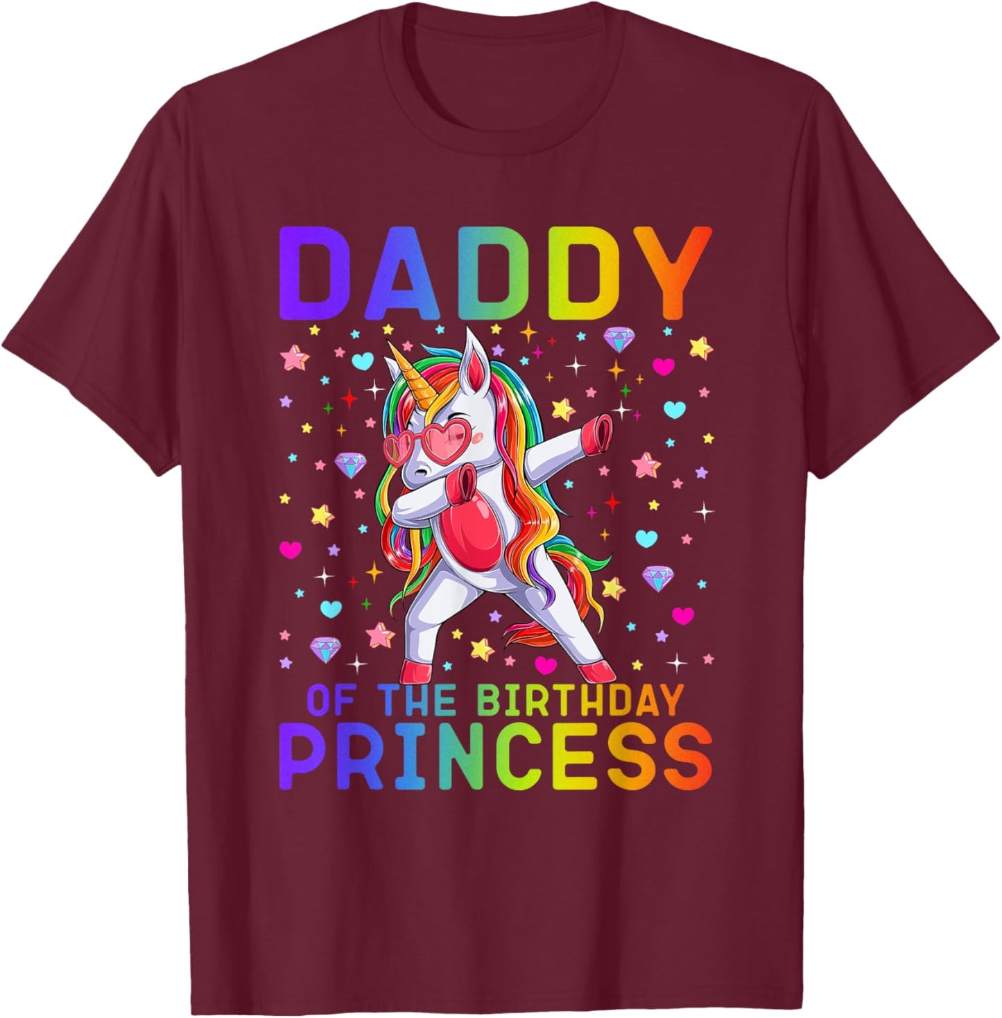 Daddy of the Birthday Princess Girl Dabbing Unicorn Dadacorn T-Shirt - T-Shirt | Maroon