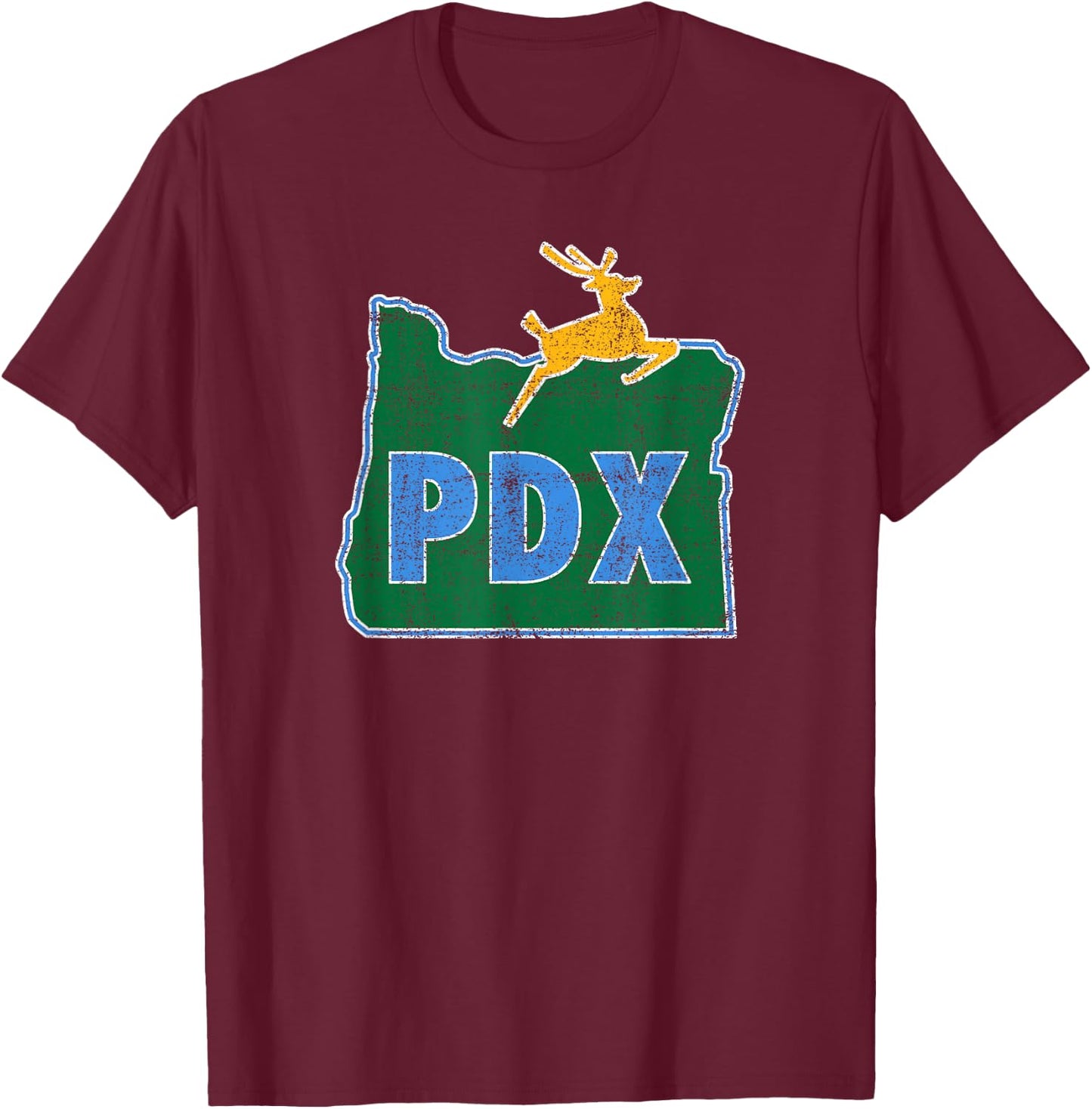 Portland Oregon Sign: PDX Flag Distressed - Portland Oregon T-Shirt - T-Shirt | Maroon