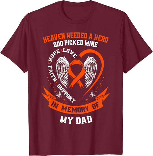I Wear Orange In Memory of my Dad Leukemia Awareness Father T-Shirt - T-Shirt | Maroon