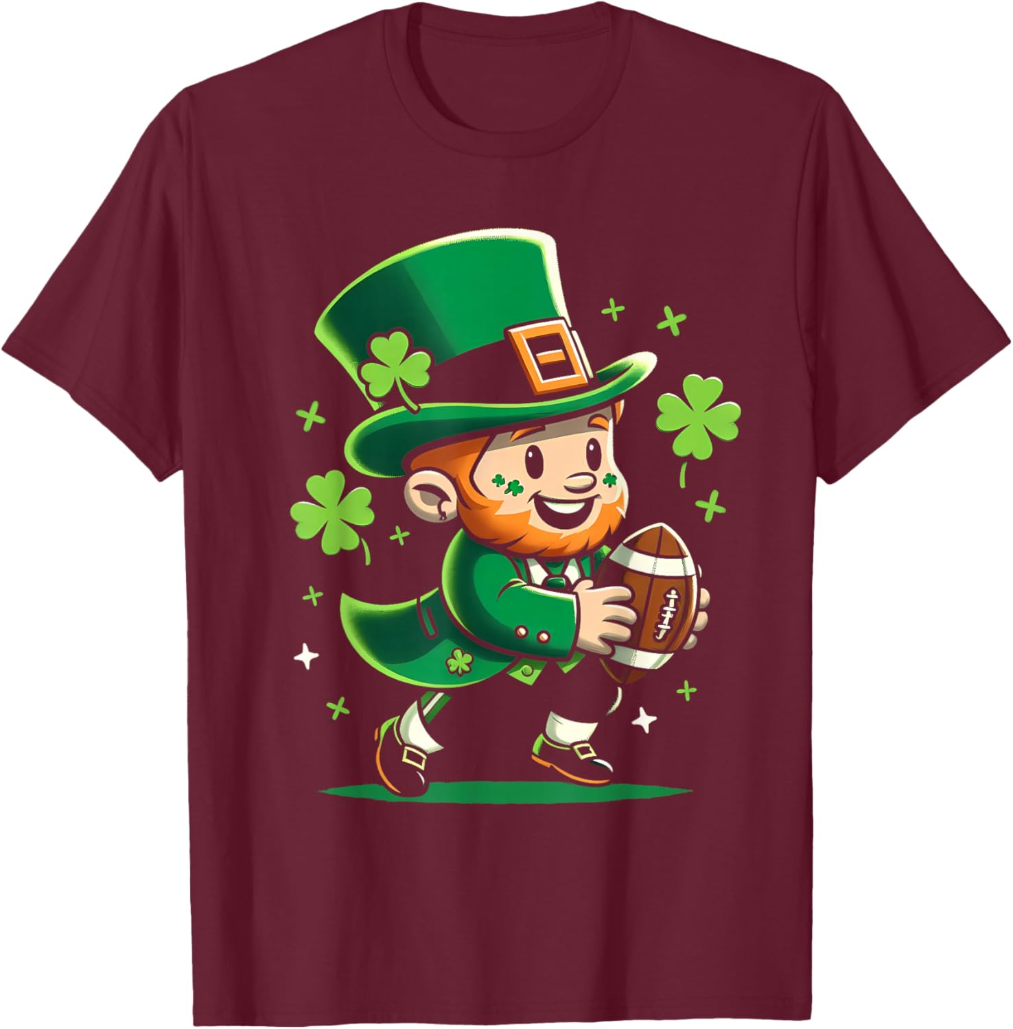 Leprechaun Playing Football St Patricks Day Shamrock Men Boy T-Shirt - T-Shirt | Maroon