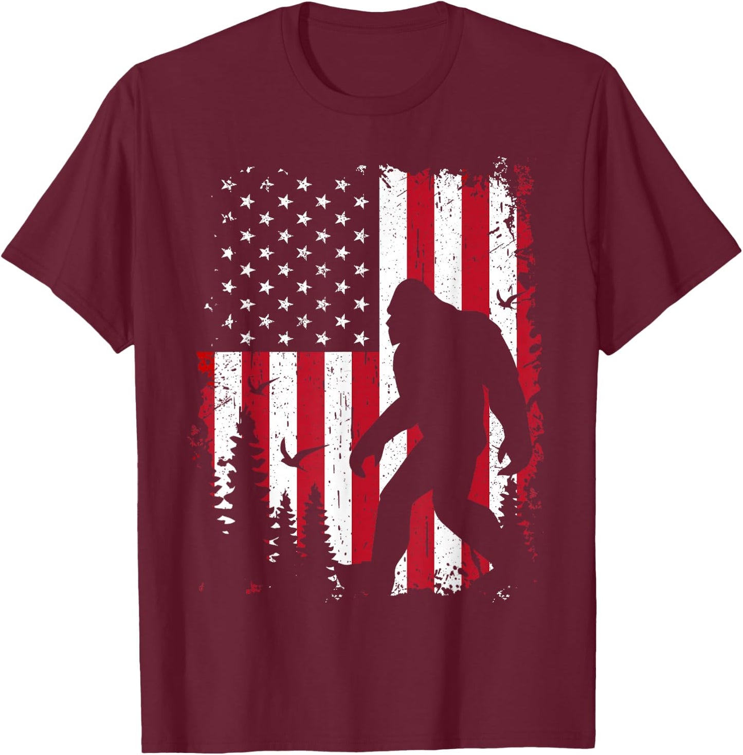 Bigfoot 4th of July American USA Flag Patriotic T-Shirt - T-Shirt | Maroon