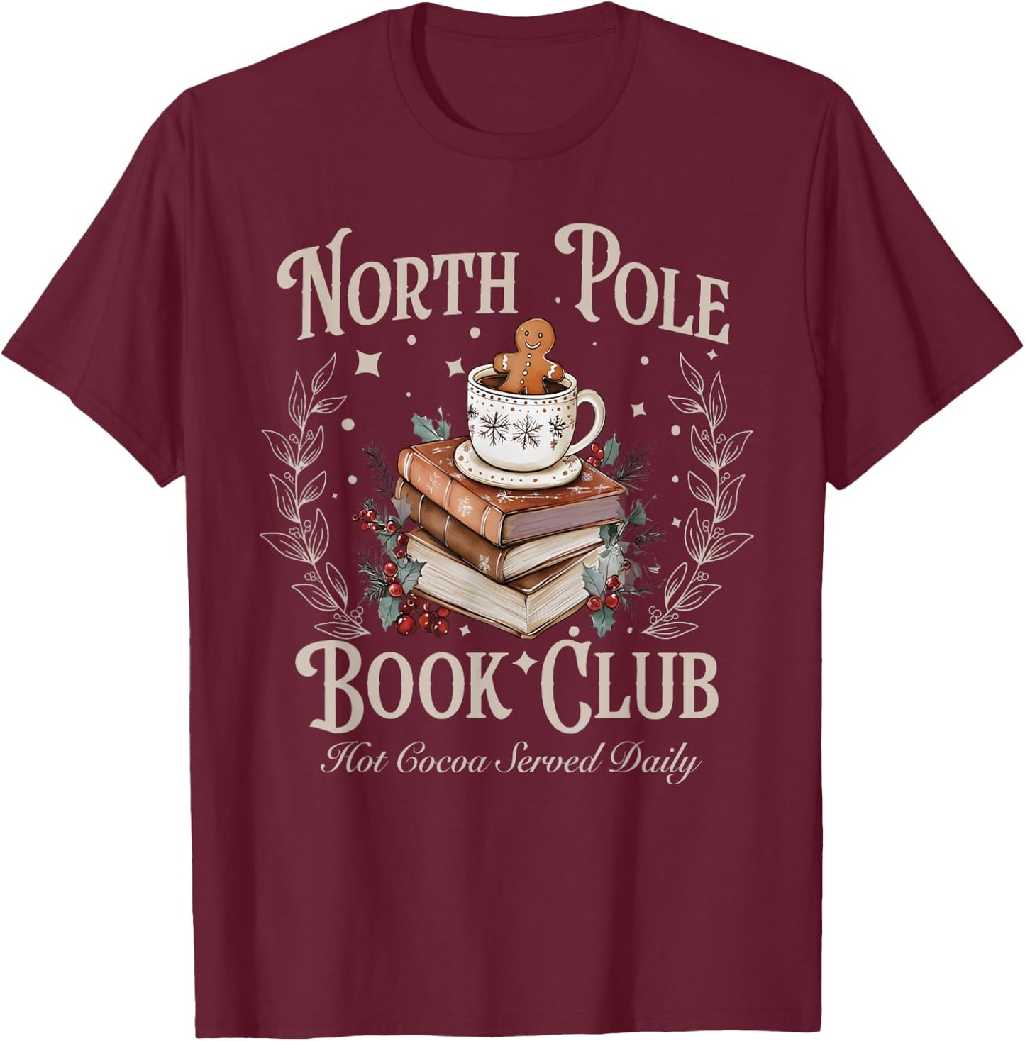All Booked for Christmas Coquette Xmas Book Club Book Lovers T-Shirt - T-Shirt | Maroon