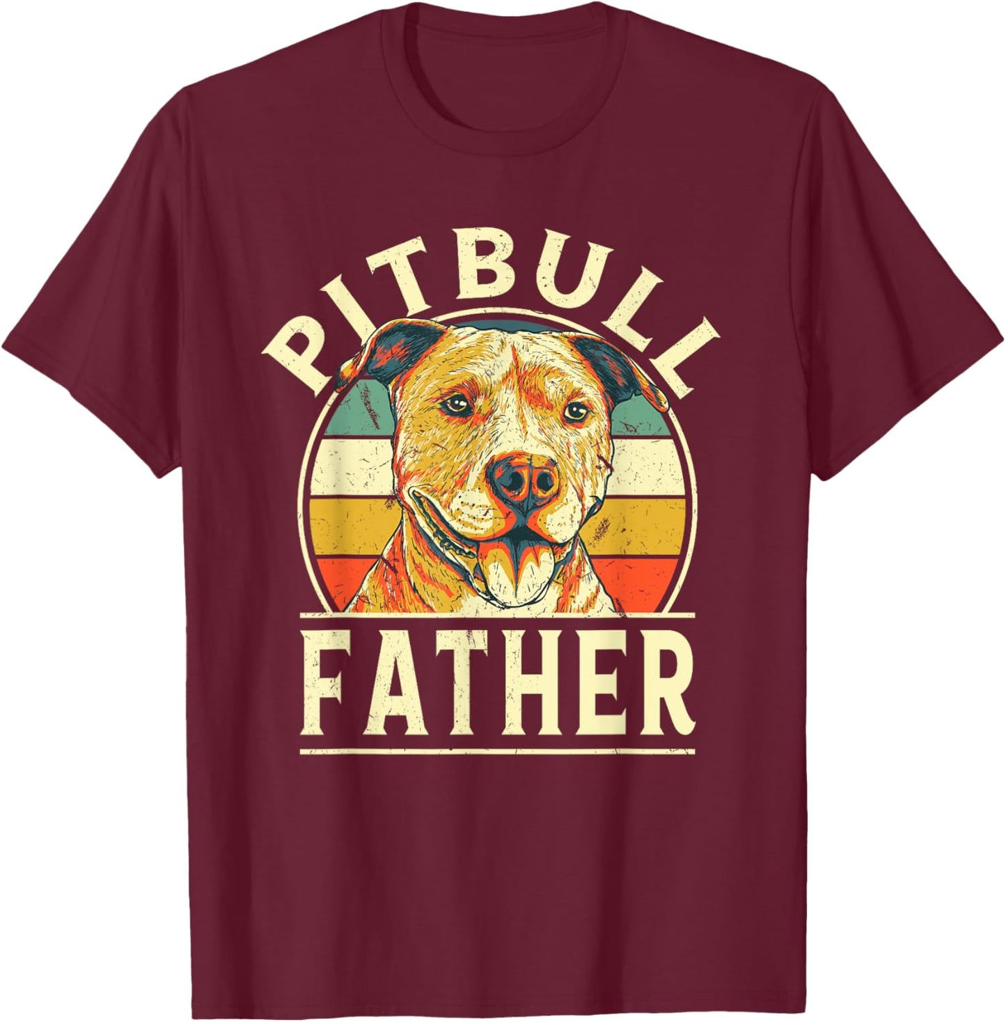 Pitbull Father Retro Dad Vintage Daddy Dog Breed Dog Theme T-Shirt - T-Shirt | Maroon