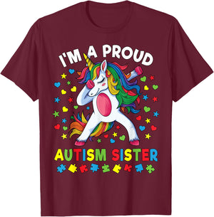 Autism Awareness Dabbing Unicorn Girl Proud Autism Sister T-Shirt - T-Shirt | Maroon