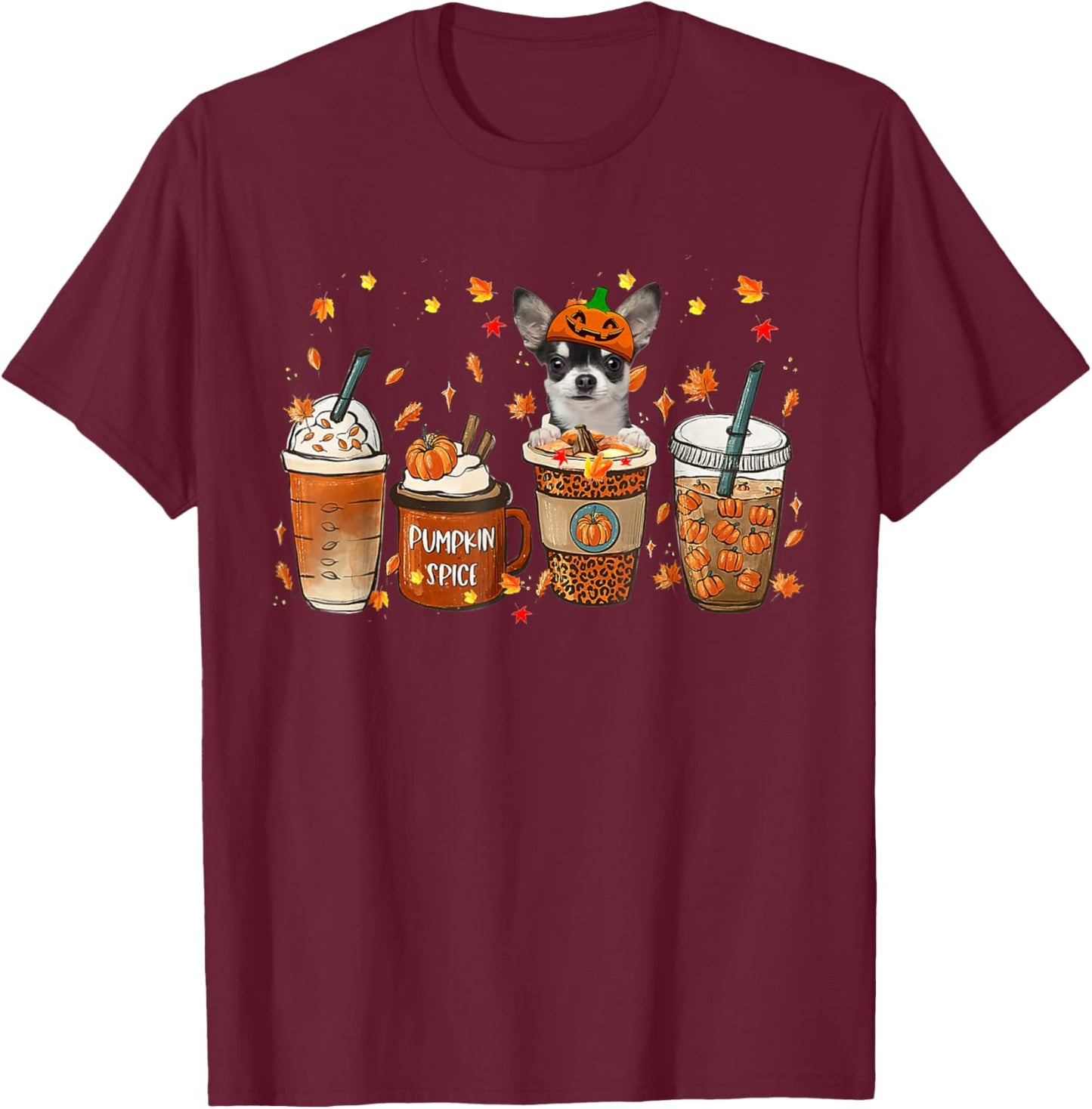 Chihuahua Fall Coffee Pumpkin Spice Latte Iced Autumn T-Shirt - T-Shirt | Maroon