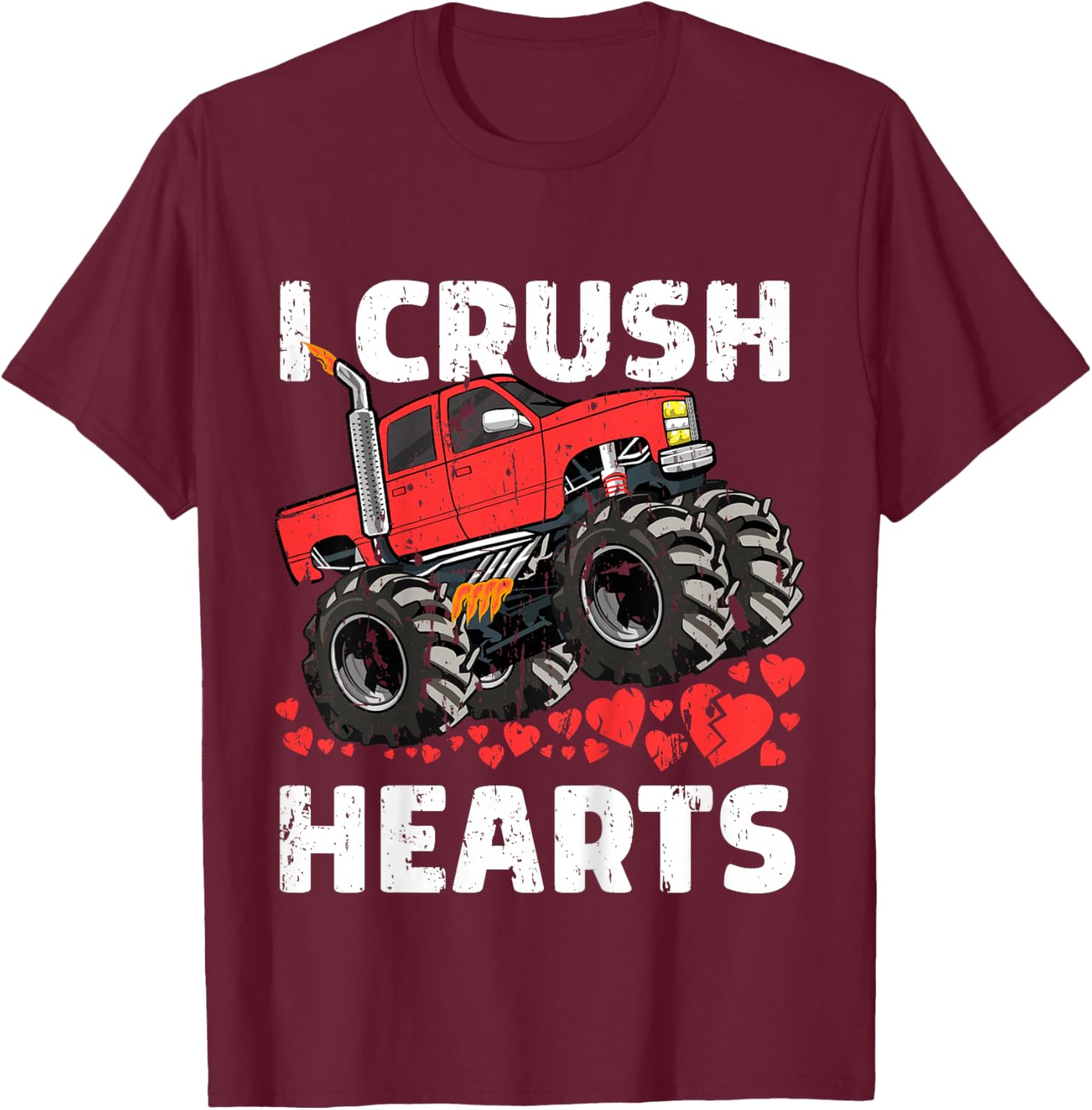 I Crush Hearts Valentines Day Monster Truck Boys Toddler T-Shirt - T-Shirt | Maroon