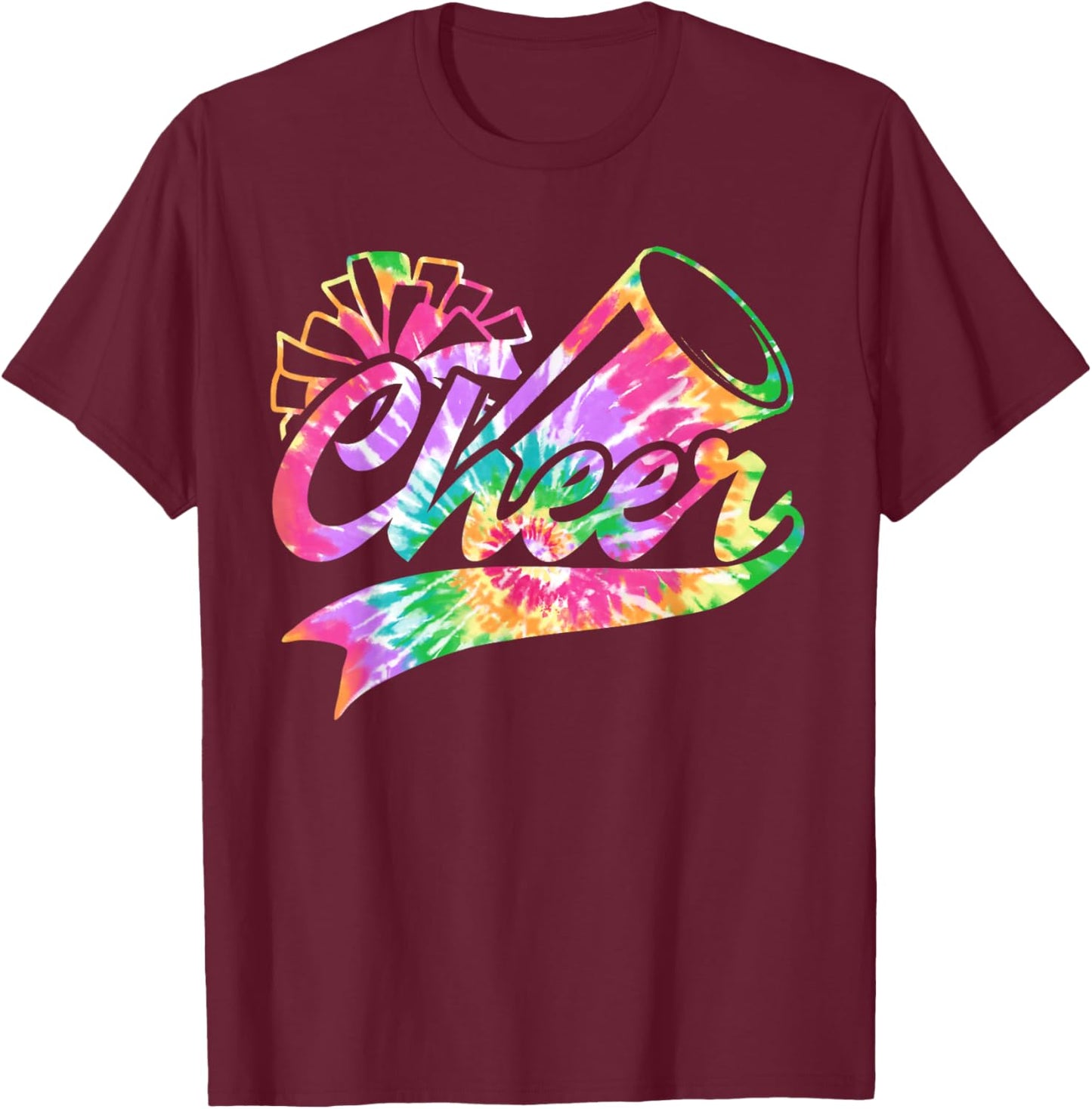 Tie Dye Cheerleading Peace Love Cheer for Cheerleader Cute T-Shirt - T-Shirt | Maroon