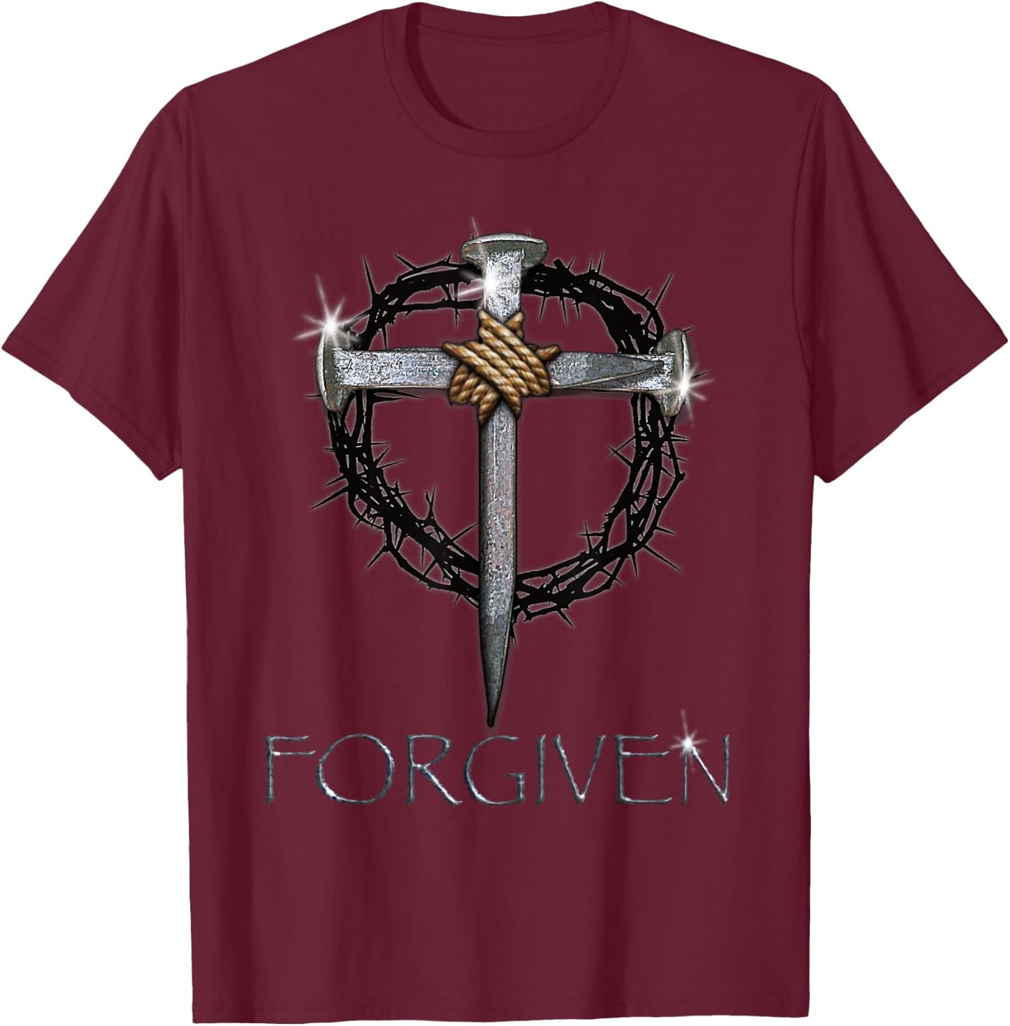 Forgiven - 3 Nails, crown of thorns T-Shirt - T-Shirt | Maroon