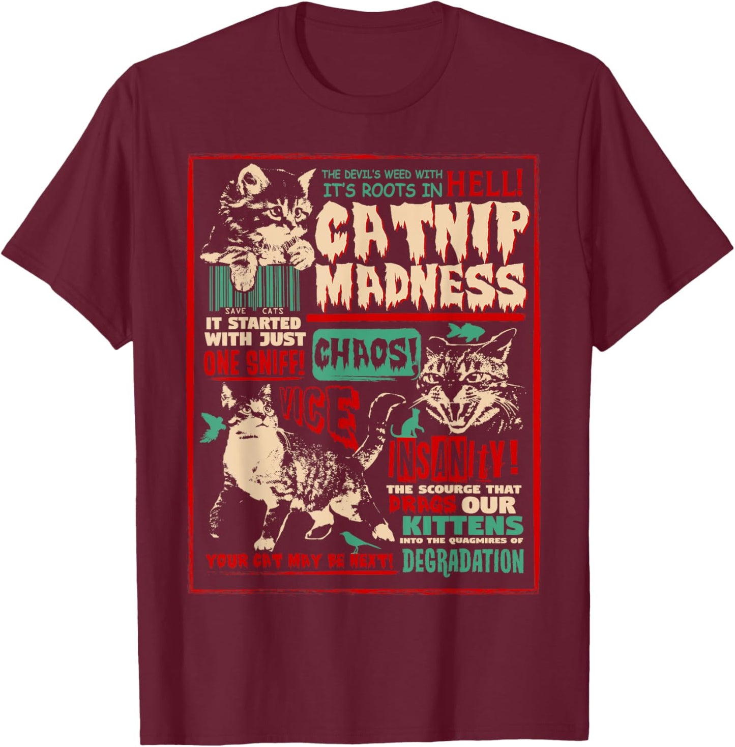 Catnip Madness Cute Kitten Cat Lover Gift Cat Owners T-Shirt - T-Shirt | Maroon