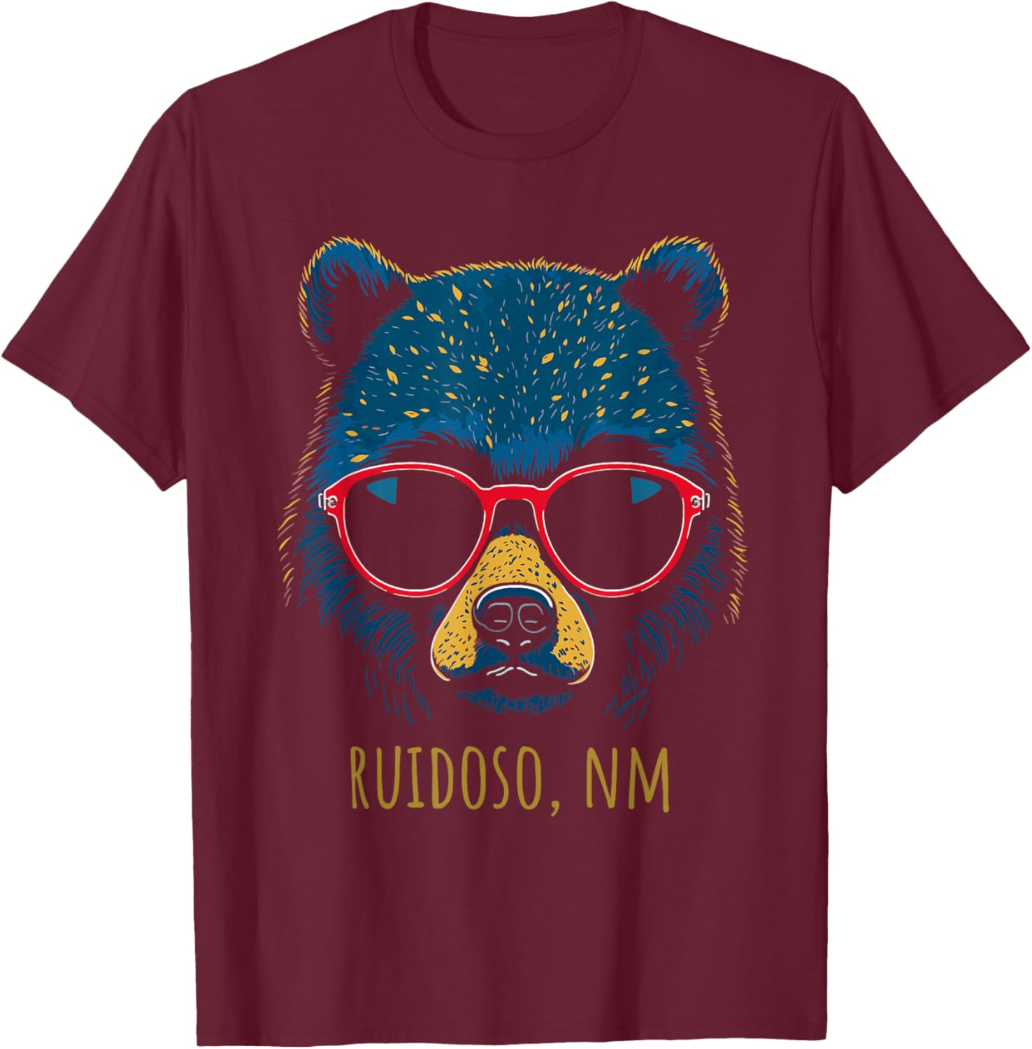 Ruidoso New Mexico Bear Wearing Sunglasses Design T-Shirt - T-Shirt | Maroon