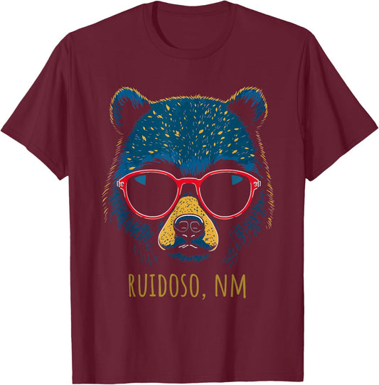 Ruidoso New Mexico Bear Wearing Sunglasses Design T-Shirt - T-Shirt | Maroon