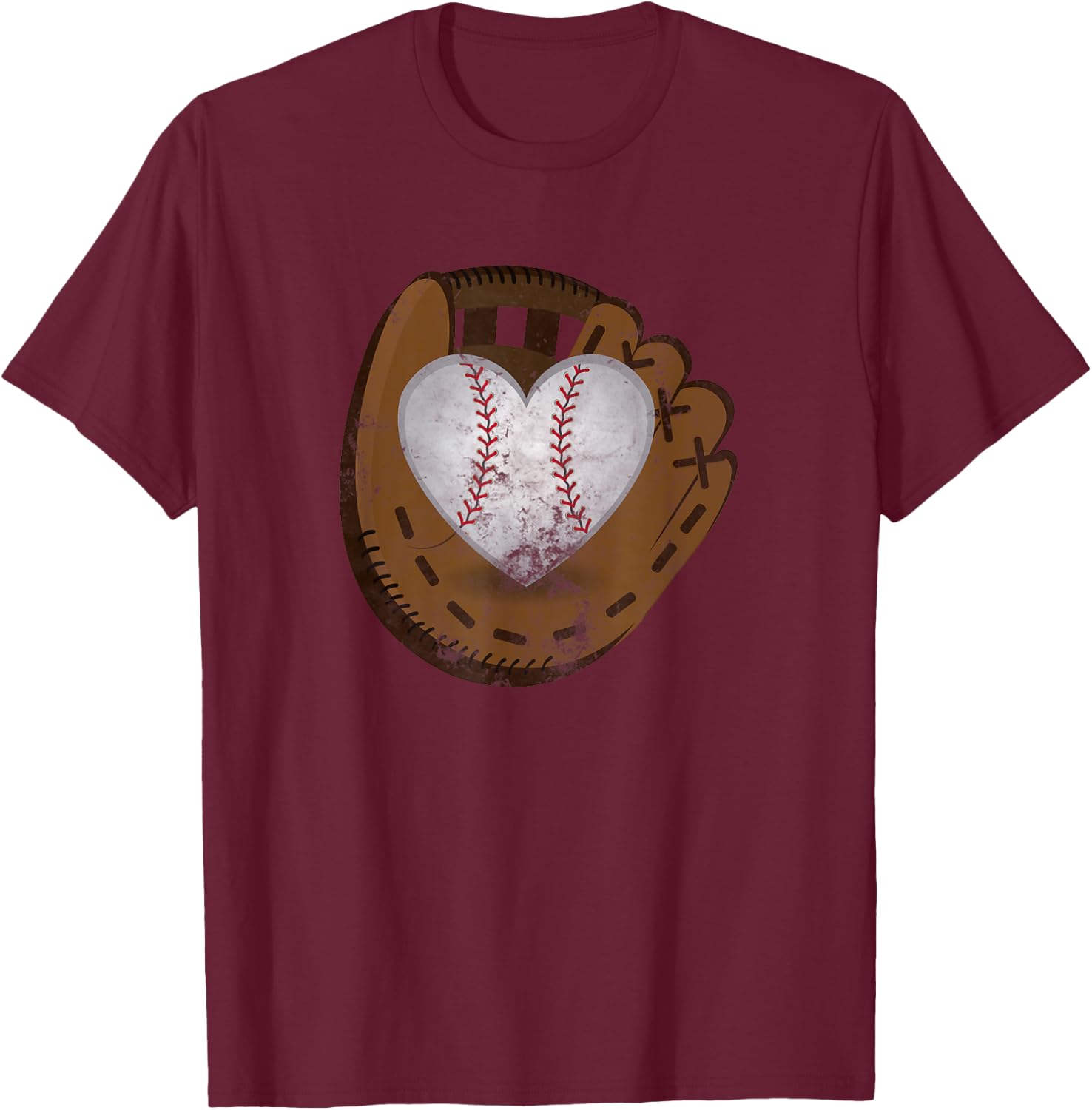 Vintage Baseball Heart Shirt Funny Valentine's Day Gift T-Shirt - T-Shirt | Maroon