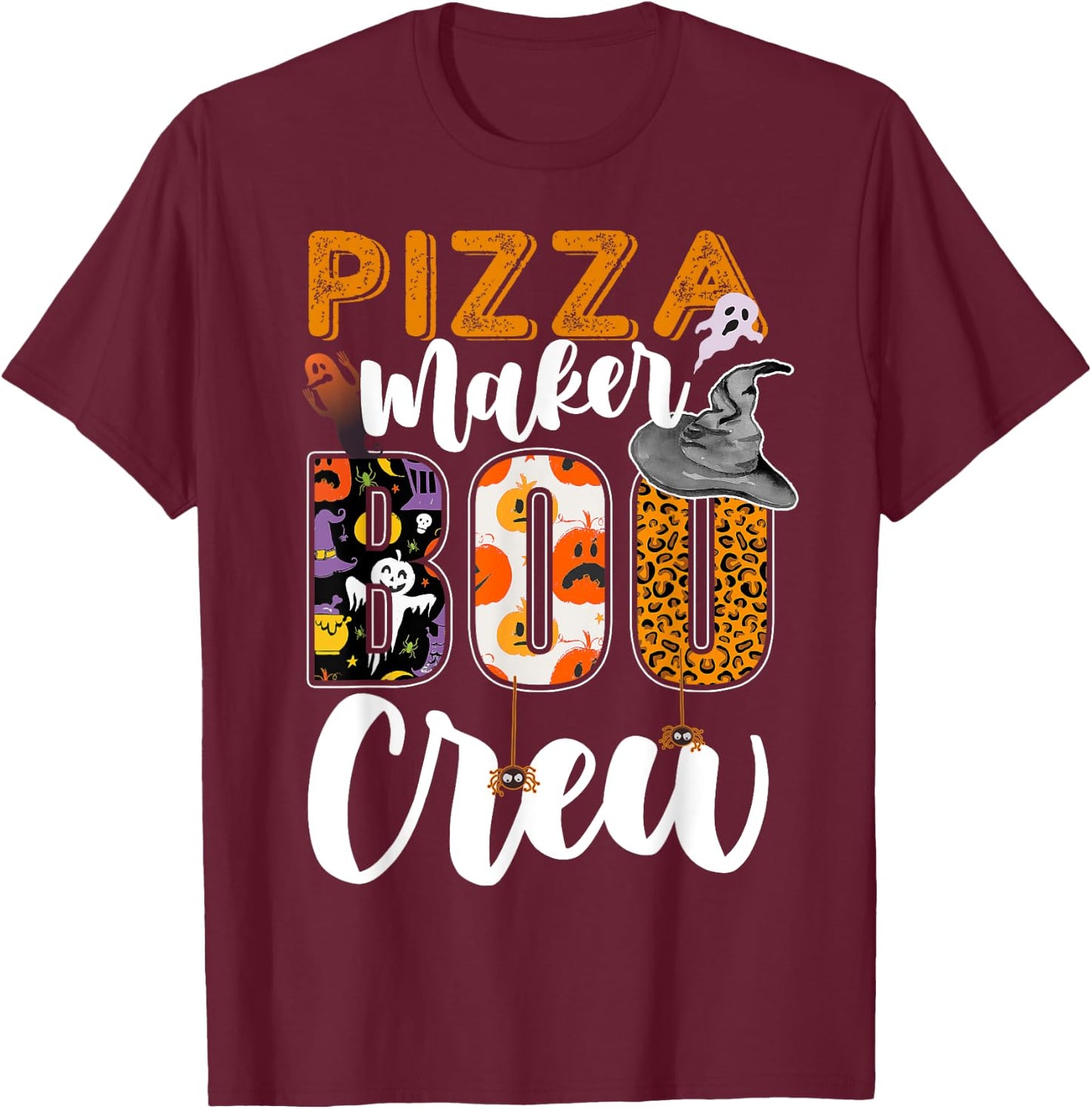 Pizza Maker Boo Crew Halloween Matching Cook T-Shirt - T-Shirt | Maroon