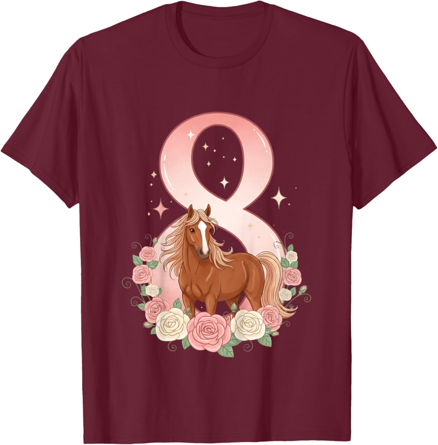 8e Anniversaire, Fille, Cheval, Poney | 8 Ans Anniversaire de Fille T-Shirt - T-Shirt | Maroon