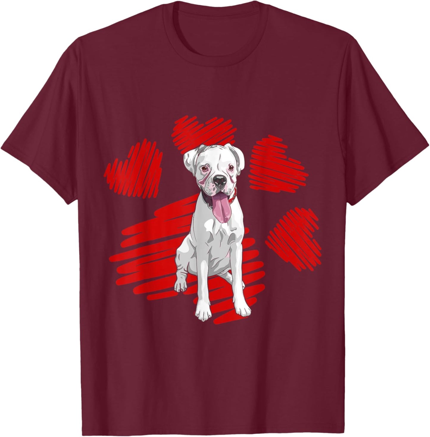 I Love My White Boxer Dog Paw Heart Valentines Day Men Women T-Shirt - T-Shirt | Maroon