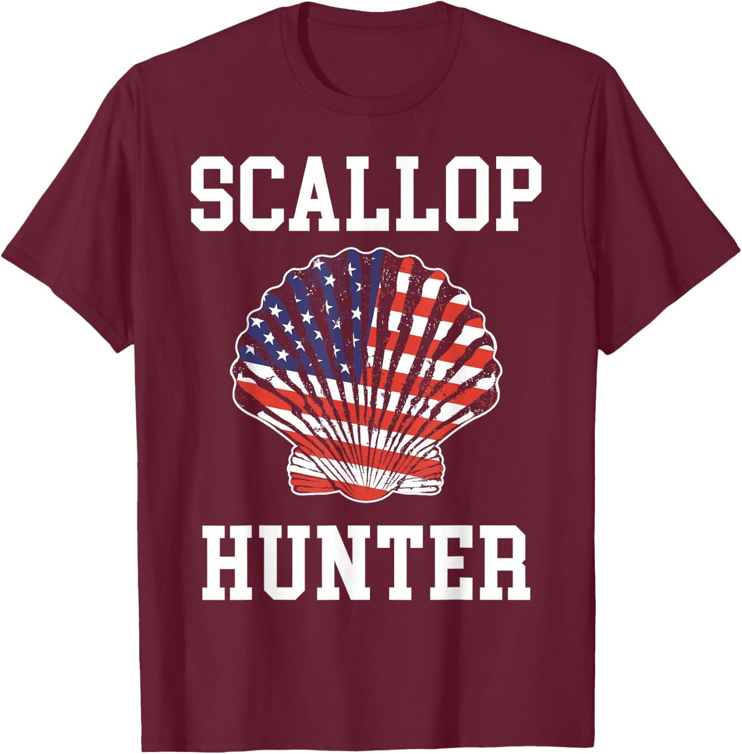 American Flag Scallop Hunter Hunting Scalloping T-Shirt - T-Shirt | Maroon