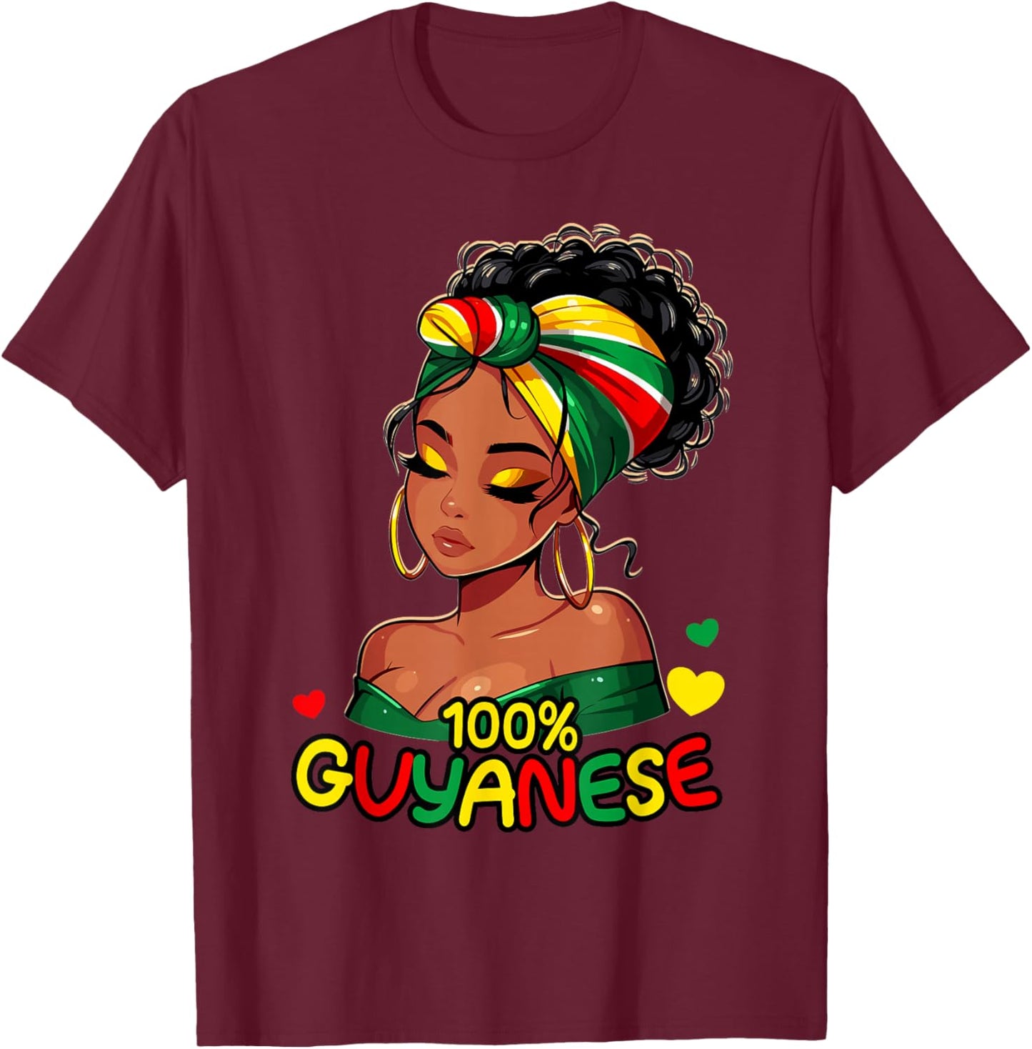 100% Guyanese Messy Bun Girl, Guyana Flag Colors Women's T-Shirt - T-Shirt | Maroon