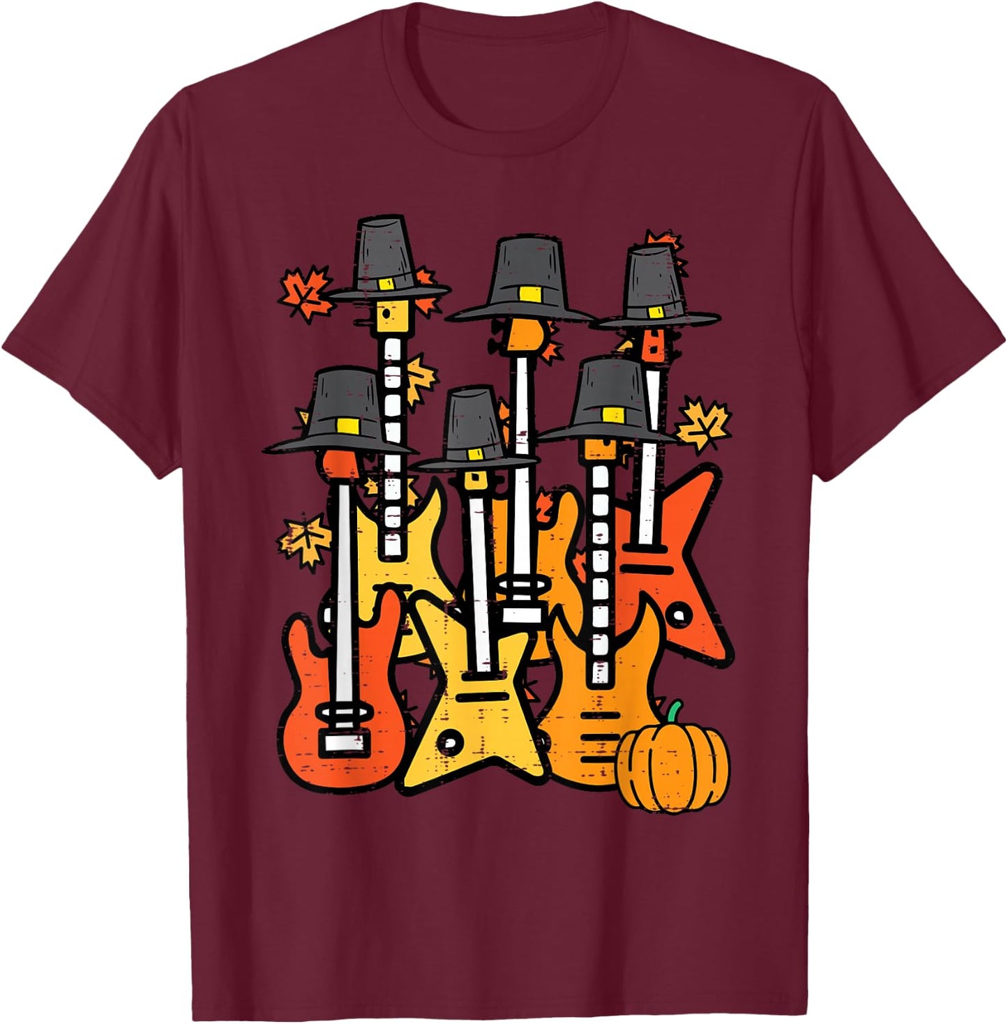 Thanksgiving Guitars Fall Rock Music Riocker Men Boys Kids T-Shirt - T-Shirt | Maroon