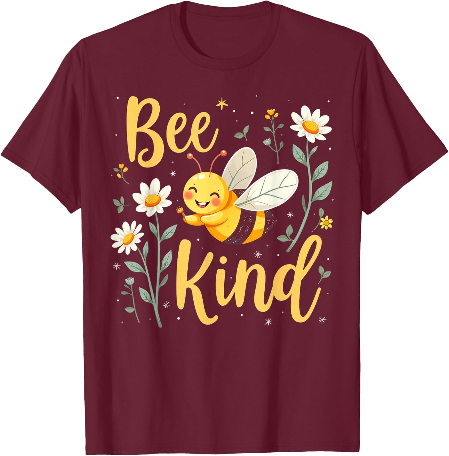 Bee Kind Cute bee with Flower Kindness T-Shirt - T-Shirt | Maroon