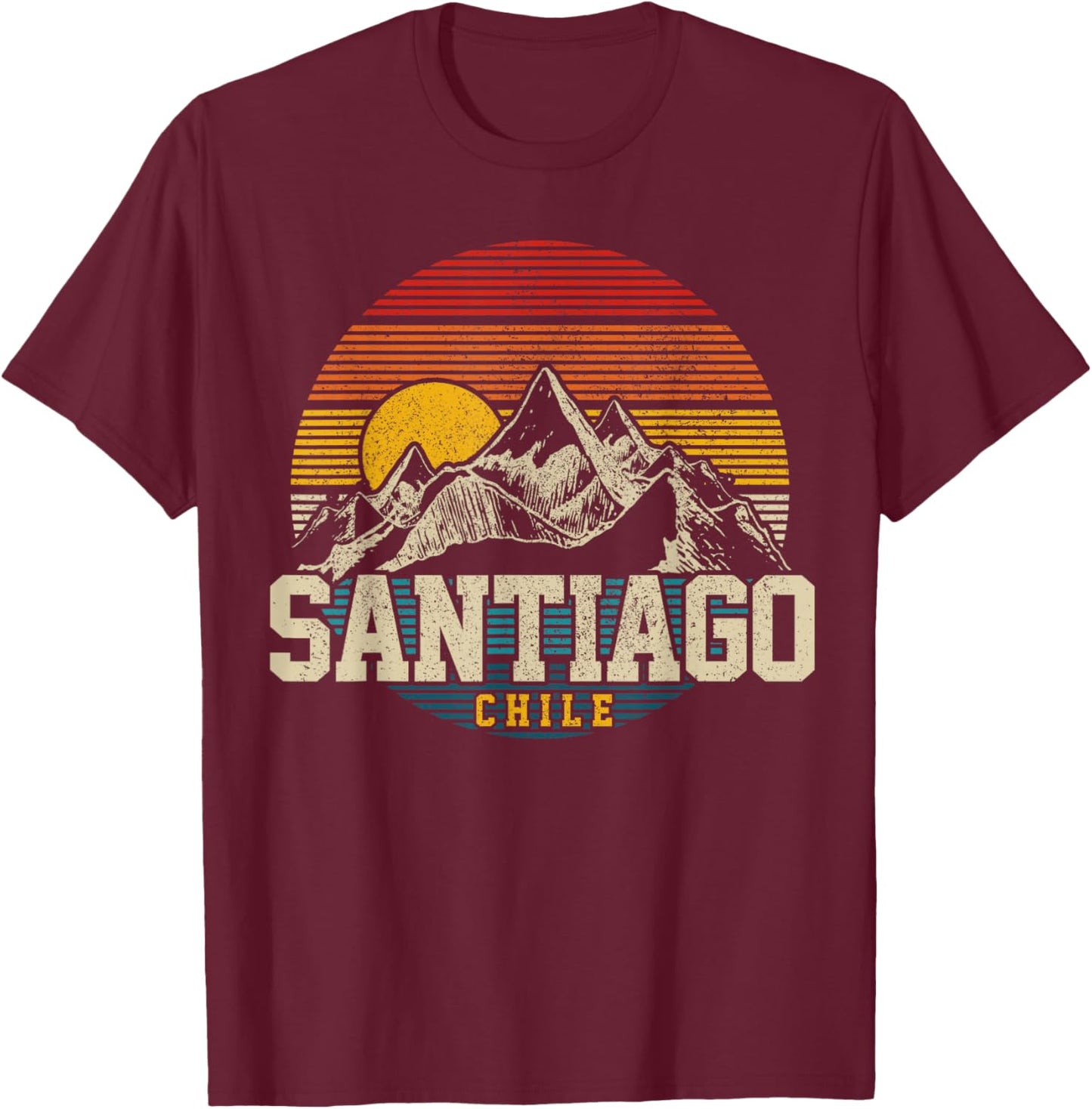 Santiago Chile Vintage Mountains Retro Souvenir Gift T-Shirt - T-Shirt | Maroon