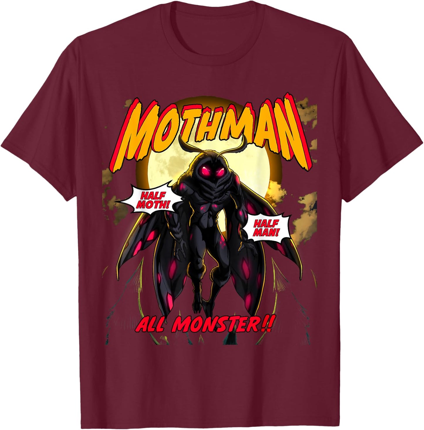 Mothman Cryptid Art Vintage Point Pleasant Retro Mothman T-Shirt - T-Shirt | Maroon