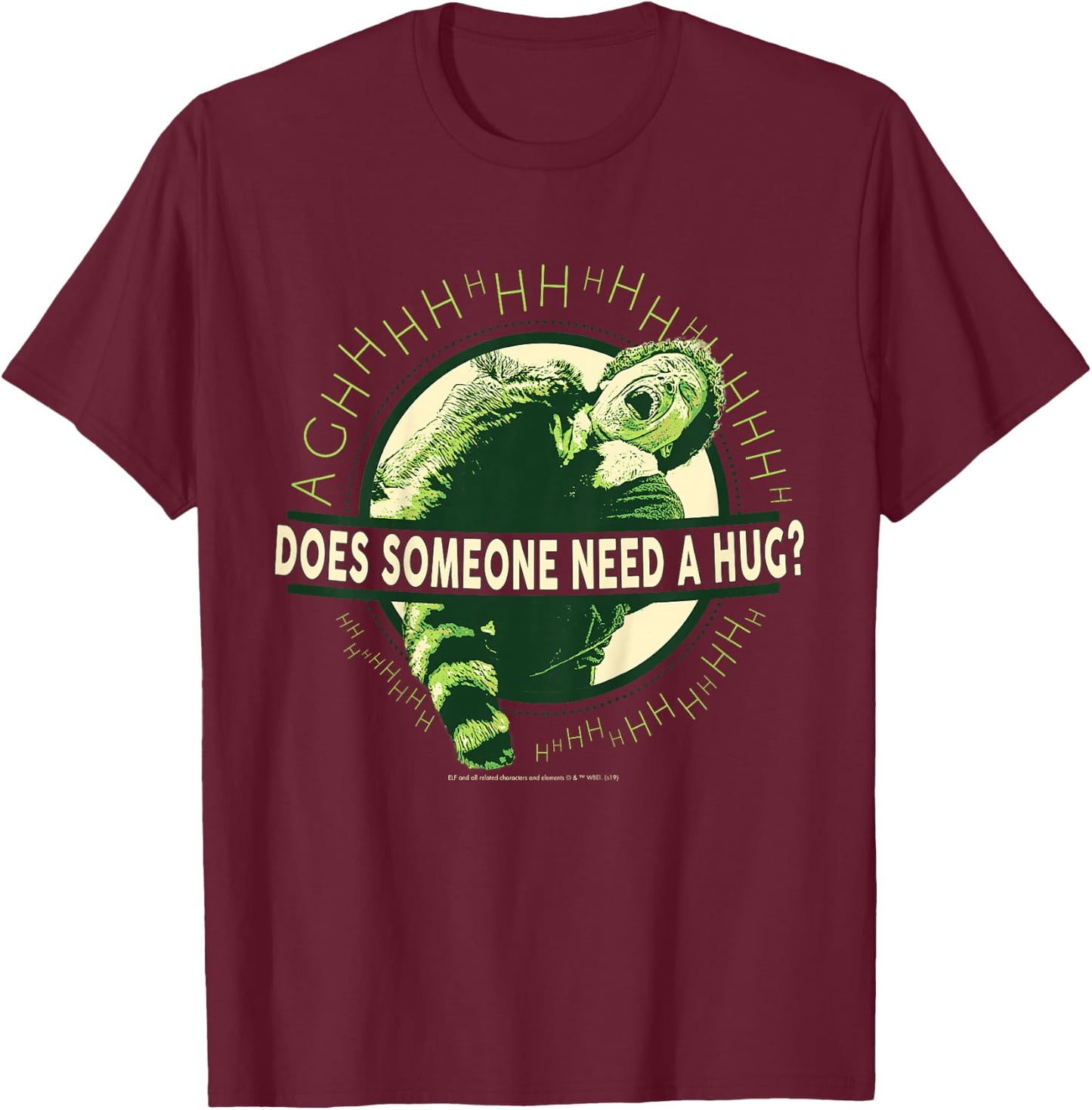 Elf Buddy Hugs Raccoon Text Poster T-Shirt - T-Shirt | Maroon