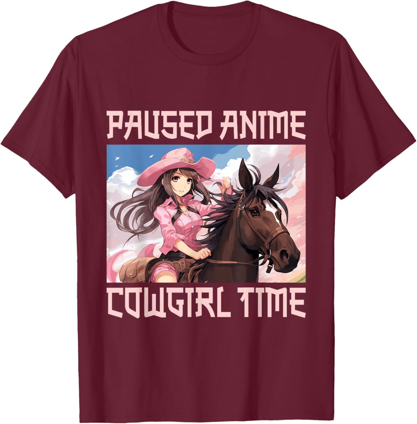 Anime Horse Cowgirl Japan Anime T-Shirt - T-Shirt | Maroon