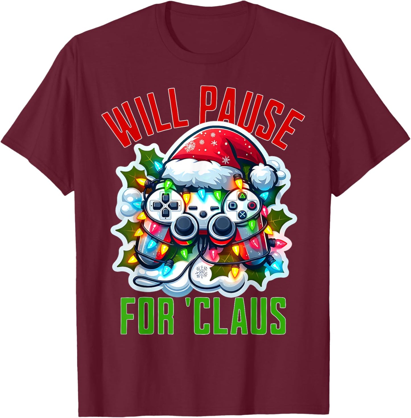 Funny Gamer Christmas Boys Teens Gaming Xmas Kids Video Game T-Shirt - T-Shirt | Maroon