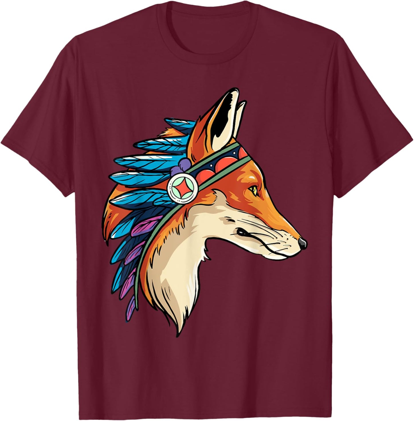 Native American Fox Chief Tribe Warrior Indigenous Headdress T-Shirt - T-Shirt | Maroon
