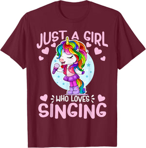 Just A Girl Who Loves Singing Funny Karaoke Singer Unicorn T-Shirt - T-Shirt | Maroon