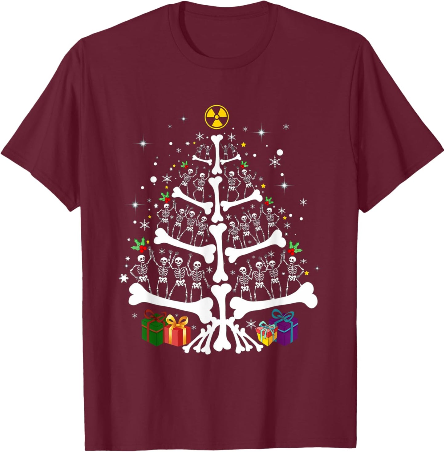 Women Radiology Skeleton Christmas Tree Xray Tech Team T-Shirt - T-Shirt | Maroon
