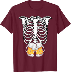 Skeleton Pregnancy Belly Of Beer X-ray Halloween Costume T-Shirt - T-Shirt | Maroon
