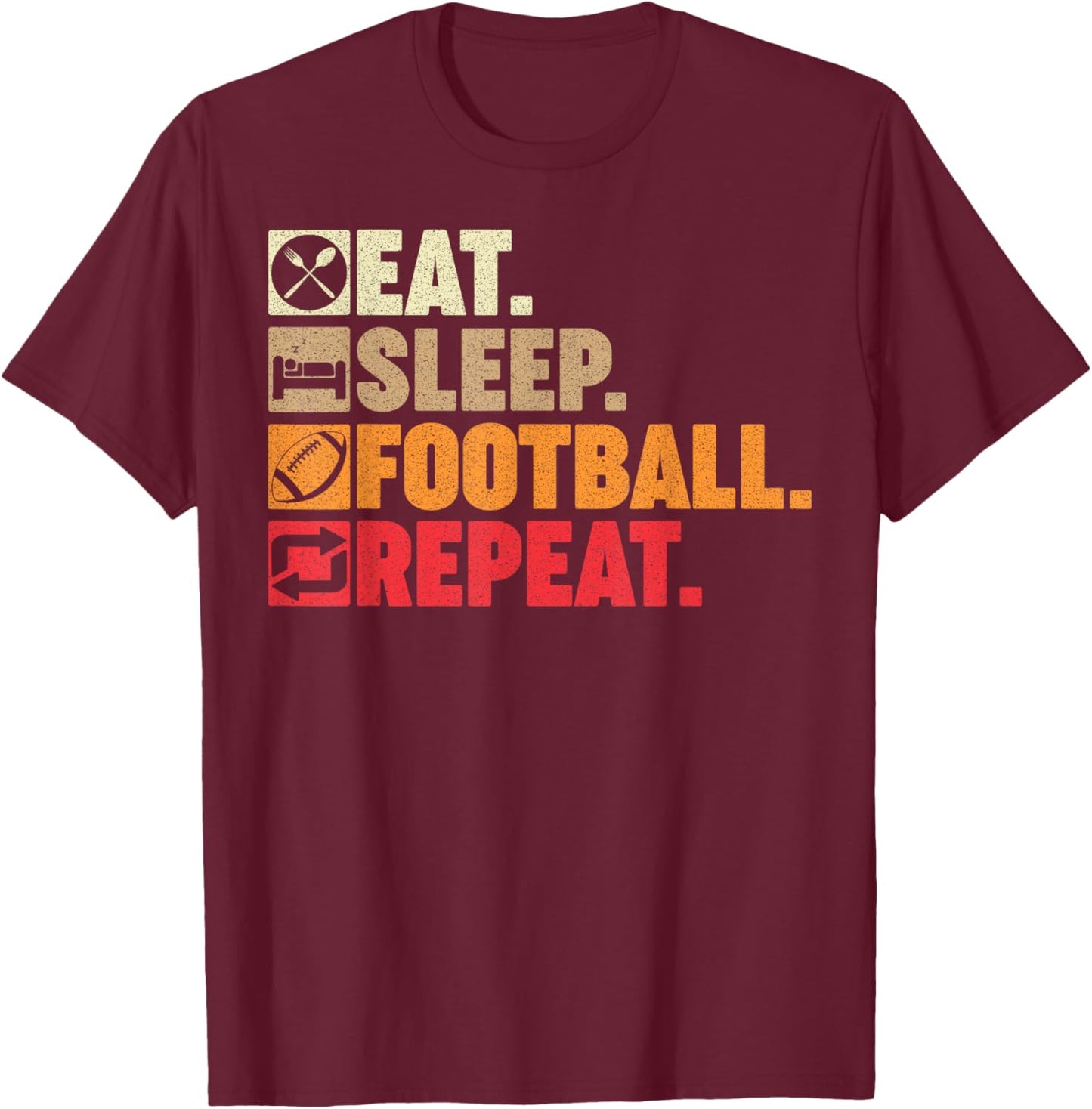 Eat Sleep American Football Repeat Men Teens Boys Coach T-Shirt - T-Shirt | Maroon