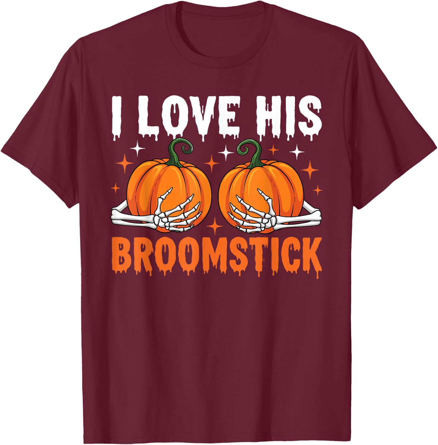 I Love His Broomstick Couple Matching Halloween Costumes T-Shirt - T-Shirt | Maroon