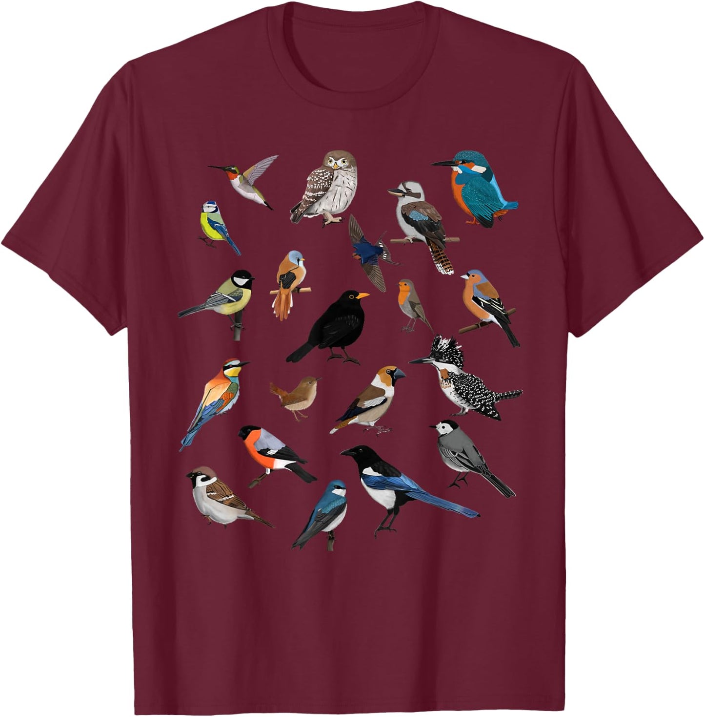 Birds Birdlover Birdwatcher Ornithologist Robin Wren Magpie T-Shirt - T-Shirt | Maroon