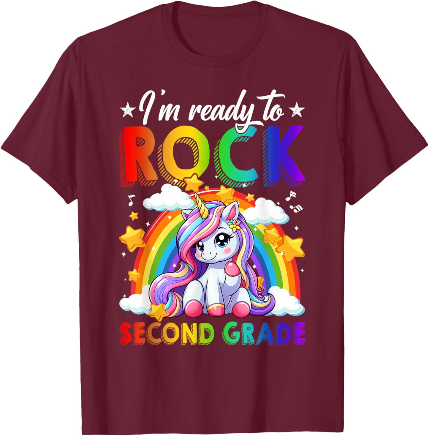 I'm Ready To Rock Second Grade Unicorn Back To School Girls T-Shirt - T-Shirt | Maroon