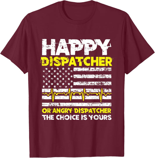 American Flag 911 Operator Dispatch-er Police Fire EMS Gift T-Shirt - T-Shirt | Maroon