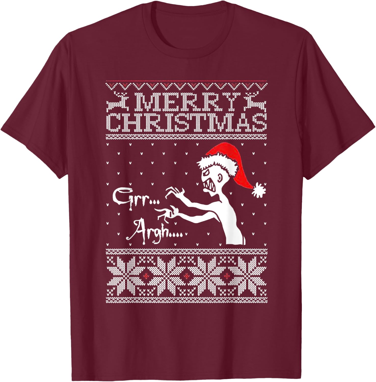 Merry Christmas Grr Argh Ugly Zombie Santa T-Shirt - T-Shirt | Maroon
