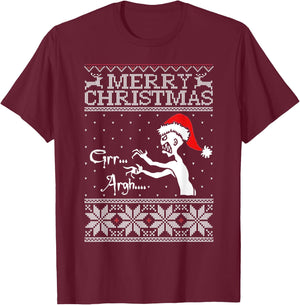 Merry Christmas Grr Argh Ugly Zombie Santa T-Shirt - T-Shirt | Maroon