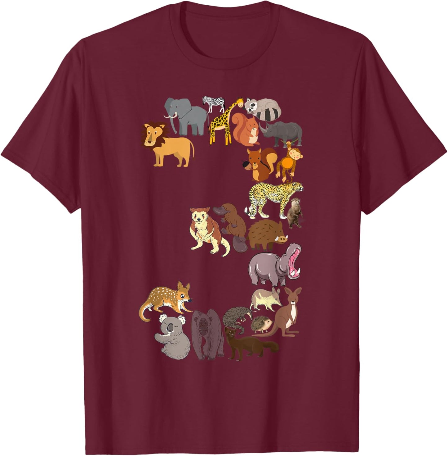 3rd Birthday Safari Zoo Animals Figures Toddler 3 Year Old T-Shirt - T-Shirt | Maroon