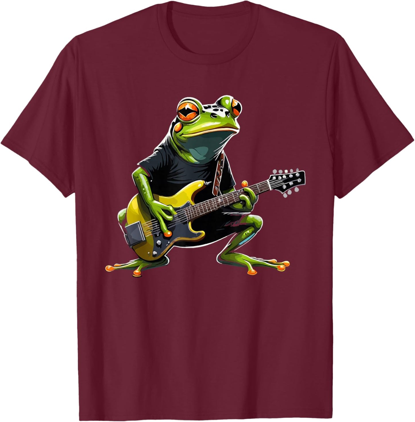Frog playing Electric Guitar, Frog Guitarist T-Shirt - T-Shirt | Maroon