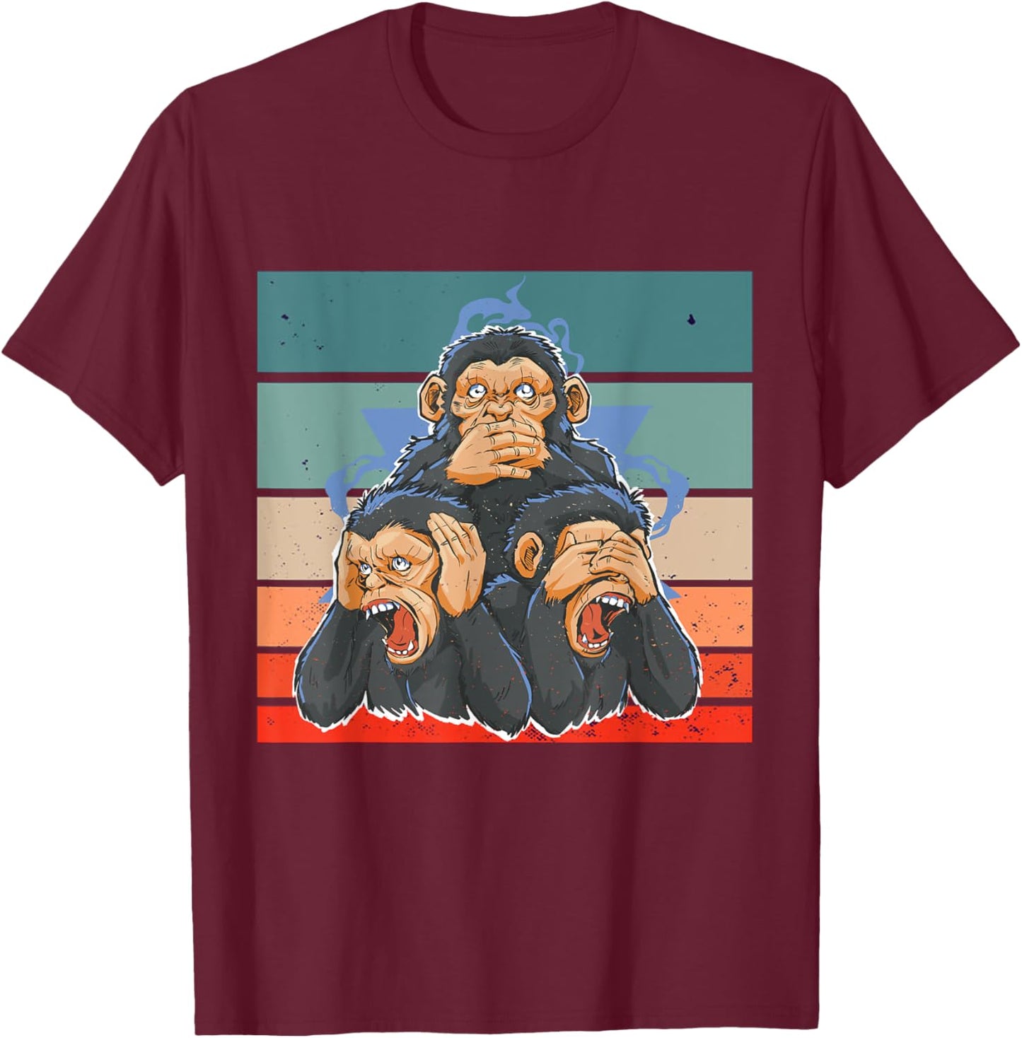 Monkeys see no evil hear no evil speak no evil wisdom Humor T-Shirt - T-Shirt | Maroon